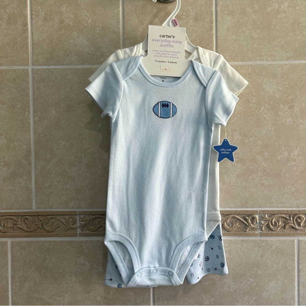 Carter’s 3 piece sports set 2 onesies and 1 pair pants